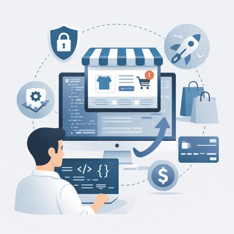 Illustration of online store creation optimized for selling products online