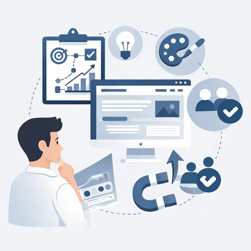 Illustration of custom website design focused on businesses and client acquisition